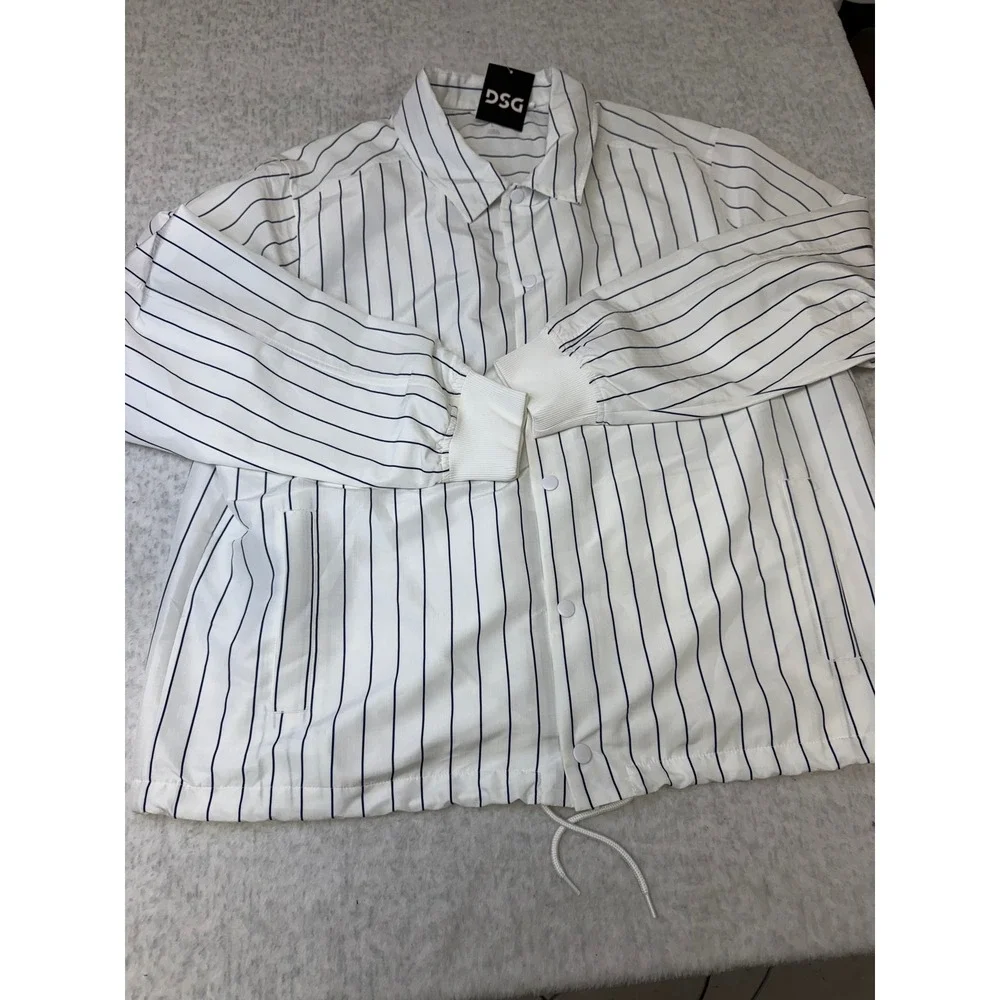 DSG Mens Coachs‎ Jacket Pinstripe Pure White Water Repellent Size Medium NWT